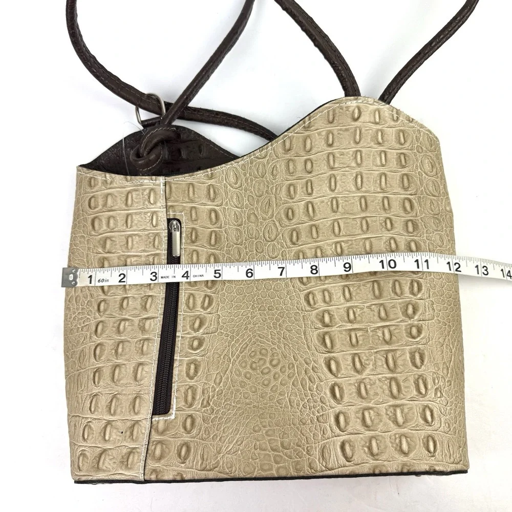 Borse In Pelle Convertible Backpack Handbag Leather Croc Embossed Made Italy New
